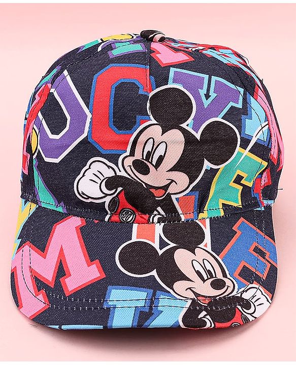 Babyhug Disney Cotton Woven Summer Cap with Mickey Mouse Graphic Blue - Diameter 15 cm