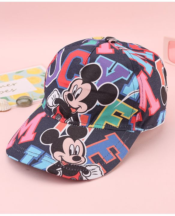 Babyhug Disney Cotton Woven Summer Cap with Mickey Mouse Graphic Blue - Diameter 15 cm
