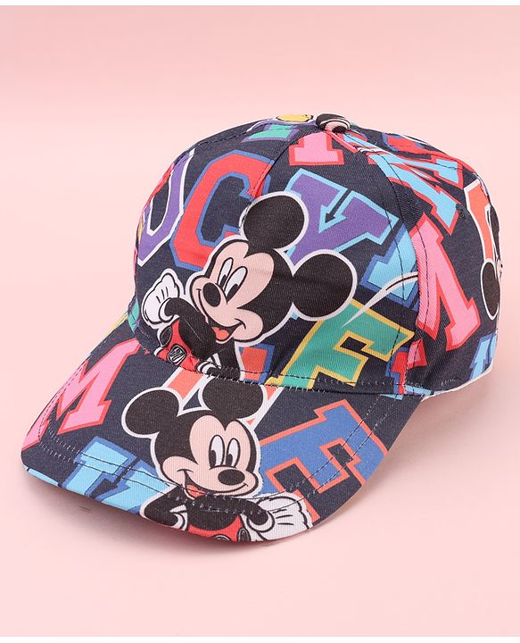 Babyhug Disney Cotton Woven Summer Cap with Mickey Mouse Graphic Blue - Diameter 15 cm