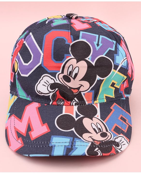 Babyhug Disney Cotton Woven Summer Cap with Mickey Mouse Graphic Blue - Diameter 15 cm
