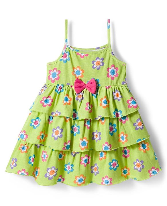 Babyhug Single Jersey Knit Sleeveless Frock With Floral Print & Bloomer - Light Green