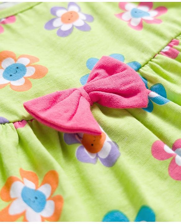 Babyhug Single Jersey Knit Sleeveless Frock With Floral Print & Bloomer - Light Green