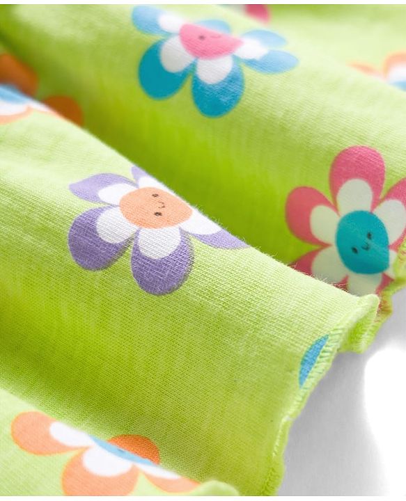Babyhug Single Jersey Knit Sleeveless Frock With Floral Print & Bloomer - Light Green