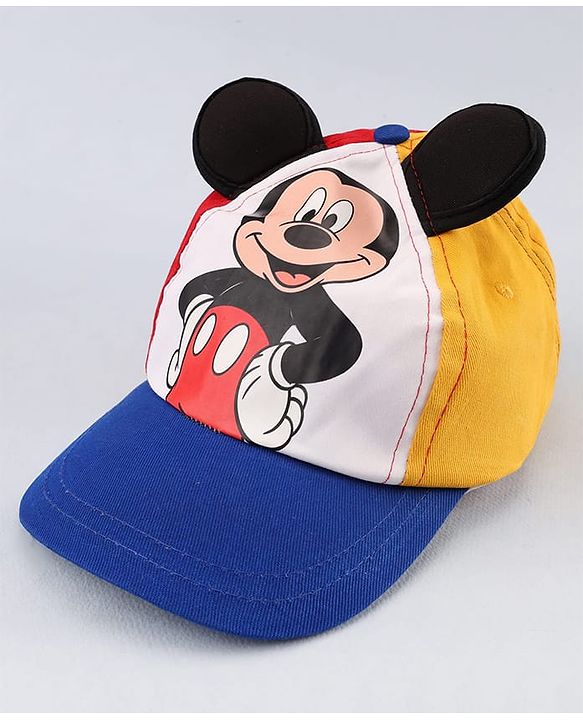Babyhug Disney Cotton Woven Cap With Mickey Mouse Graphics Navy Blue - Diameter 19 cm