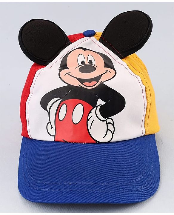Babyhug Disney Cotton Woven Cap With Mickey Mouse Graphics Navy Blue - Diameter 19 cm