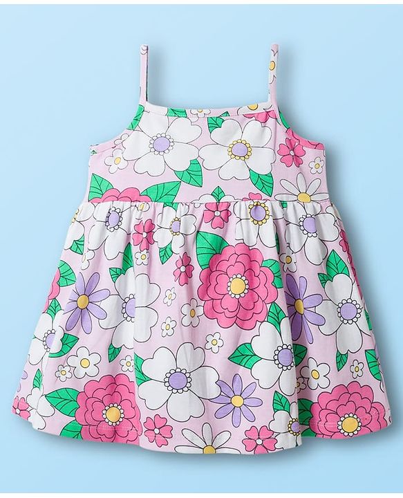 Babyhug Single Jersey Knit Frock & Half Sleeves Shrug With Floral Print - White & Pink
