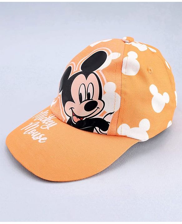 Babyhug Disney Cotton Woven Summer Cap With Mickey Mouse Graphics Yellow - Diameter 17 cm