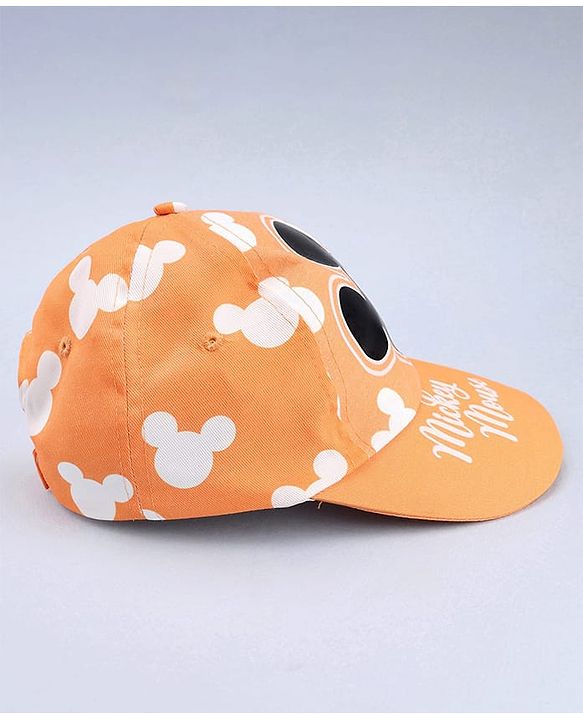 Babyhug Disney Cotton Woven Summer Cap With Mickey Mouse Graphics Yellow - Diameter 17 cm