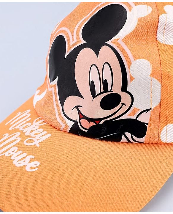 Babyhug Disney Cotton Woven Summer Cap With Mickey Mouse Graphics Yellow - Diameter 17 cm