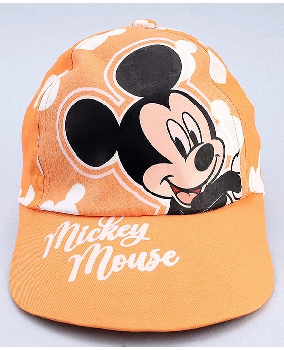 Babyhug Disney Cotton Woven Summer Cap With Mickey Mouse Graphics Yellow - Diameter 17 cm