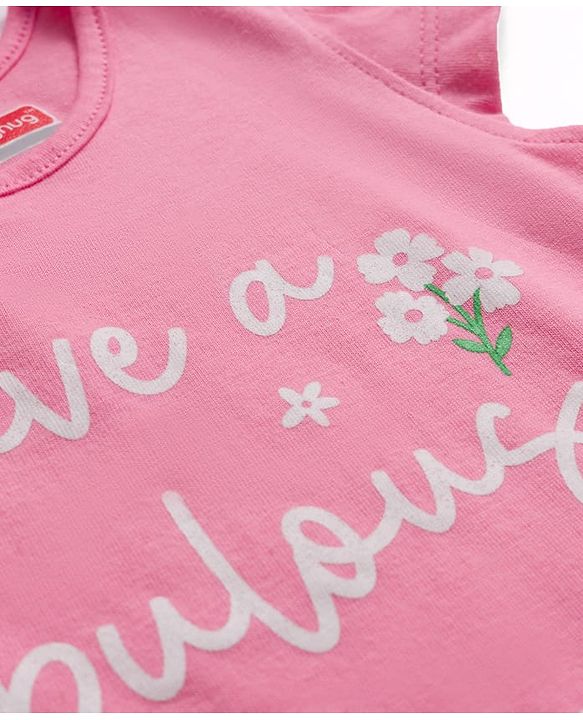 Babyhug 100% Cotton Knit Half Sleeves T-Shirts With Floral & Polka Dot Print Pack of 3 - Pink Navy Blue & Yellow