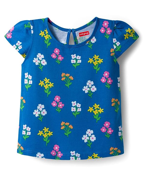 Babyhug 100% Cotton Knit Half Sleeves T-Shirts With Floral & Polka Dot Print Pack of 3 - Pink Navy Blue & Yellow
