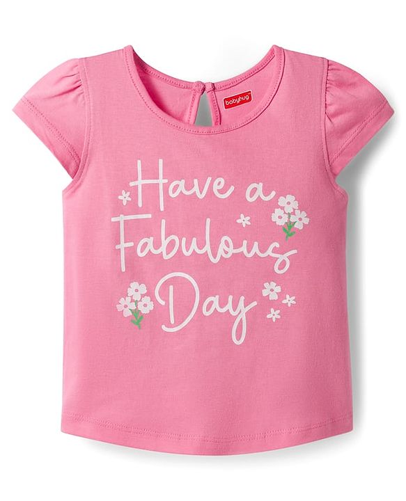 Babyhug 100% Cotton Knit Half Sleeves T-Shirts With Floral & Polka Dot Print Pack of 3 - Pink Navy Blue & Yellow