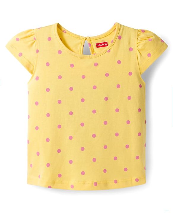 Babyhug 100% Cotton Knit Half Sleeves T-Shirts With Floral & Polka Dot Print Pack of 3 - Pink Navy Blue & Yellow