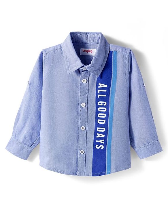 Babyhug Cotton Woven Full Sleeve Text Printed Cut & Sew Shirt - Blue