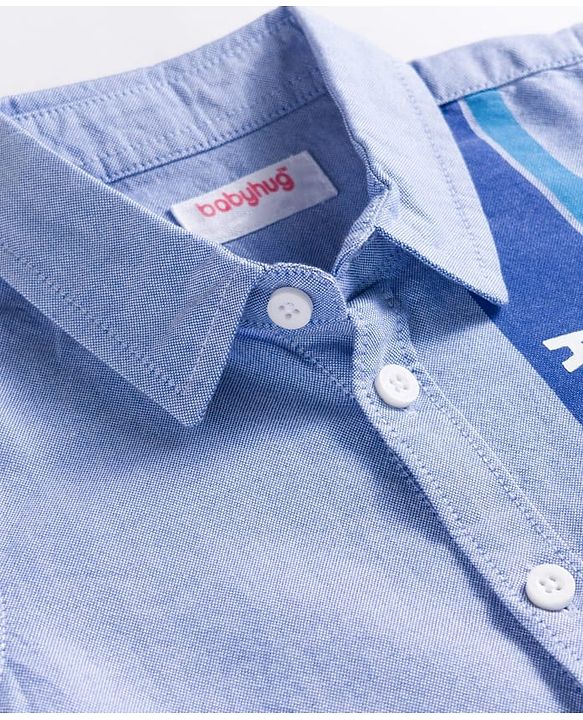 Babyhug Cotton Woven Full Sleeve Text Printed Cut & Sew Shirt - Blue