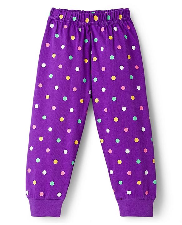 Babyhug Knit Full Sleeves Night Suit With Text Print - Purple