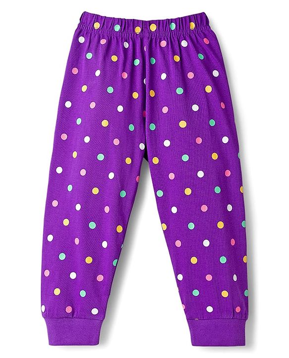 Babyhug Knit Full Sleeves Night Suit With Text Print - Purple