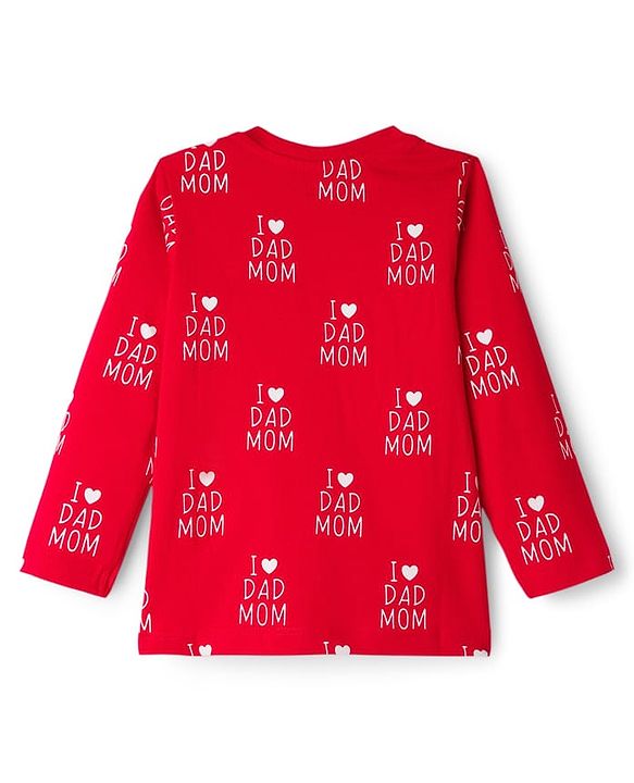 Babyhug Full Sleeves Co-ords Night Suit With Text Print - Red