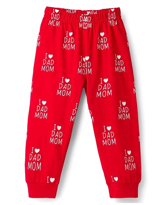Babyhug Full Sleeves Co-ords Night Suit With Text Print - Red