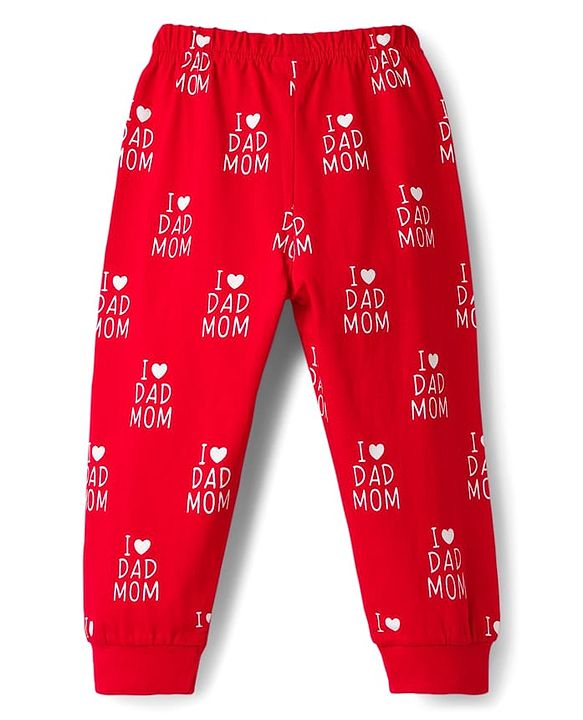 Babyhug Full Sleeves Co-ords Night Suit With Text Print - Red