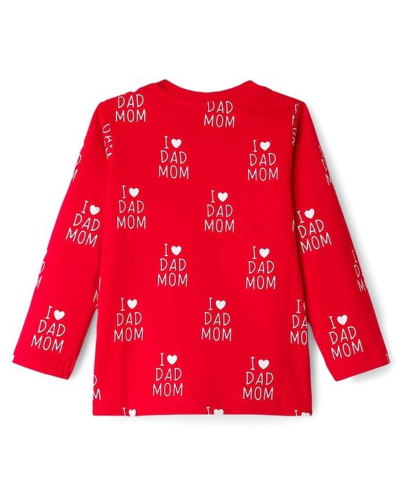 Babyhug Full Sleeves Co-ords Night Suit With Text Print - Red