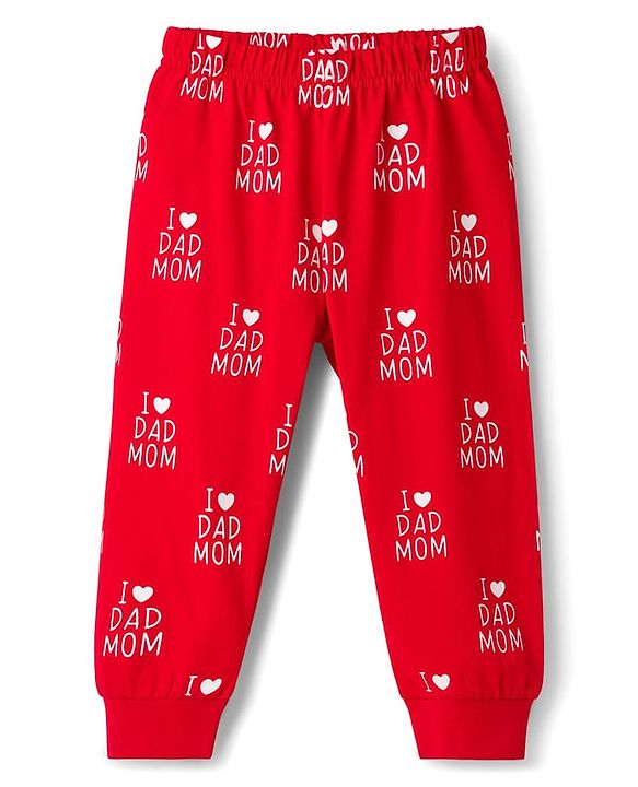 Babyhug Full Sleeves Co-ords Night Suit With Text Print - Red