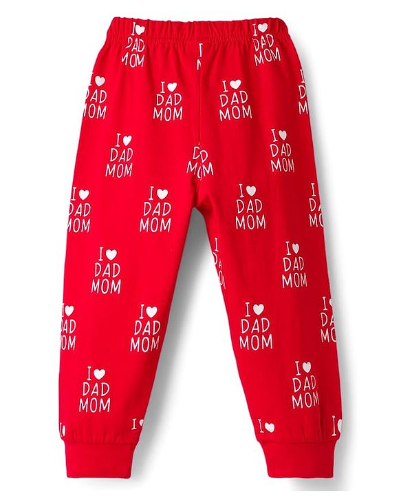 Babyhug Full Sleeves Co-ords Night Suit With Text Print - Red