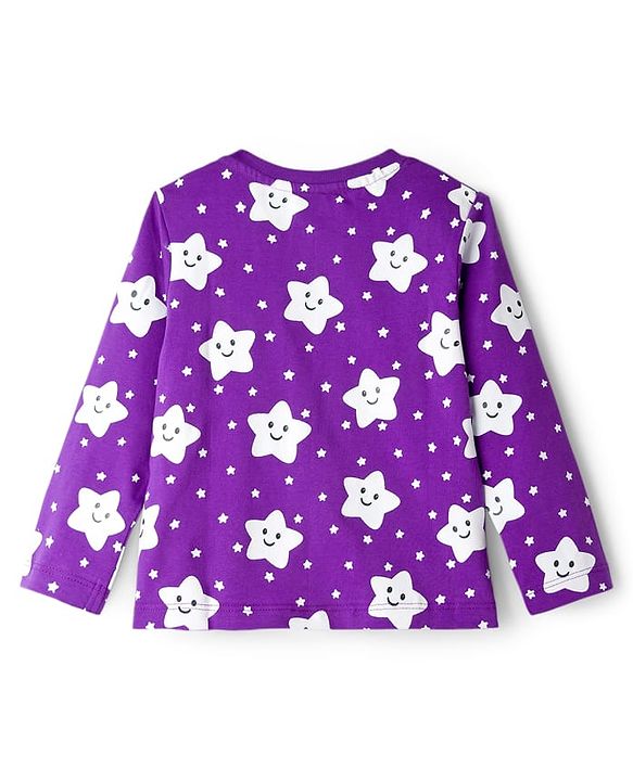 Babyhug Knit Full Sleeves Co-ords Night Suit With Star Print - Purple