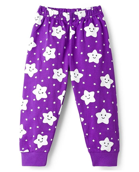 Babyhug Knit Full Sleeves Co-ords Night Suit With Star Print - Purple
