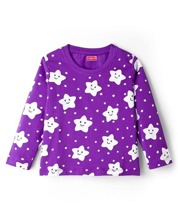 Babyhug Knit Full Sleeves Co-ords Night Suit With Star Print - Purple