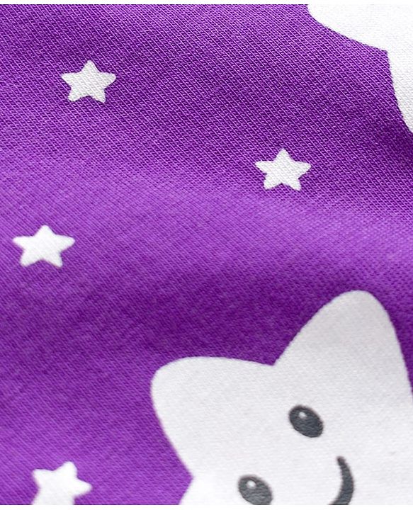 Babyhug Knit Full Sleeves Co-ords Night Suit With Star Print - Purple