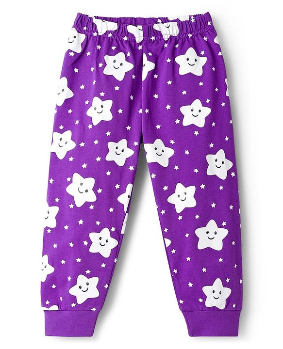 Babyhug Knit Full Sleeves Co-ords Night Suit With Star Print - Purple