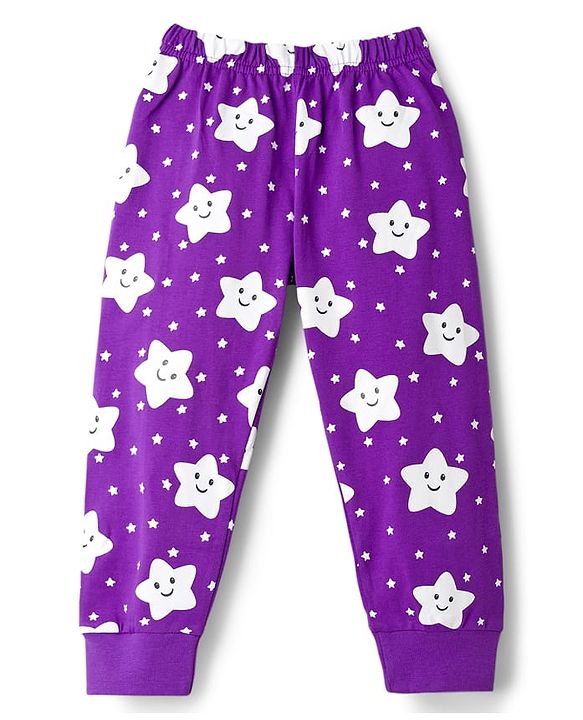 Babyhug Knit Full Sleeves Co-ords Night Suit With Star Print - Purple