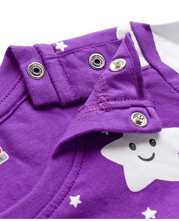 Babyhug Knit Full Sleeves Co-ords Night Suit With Star Print - Purple