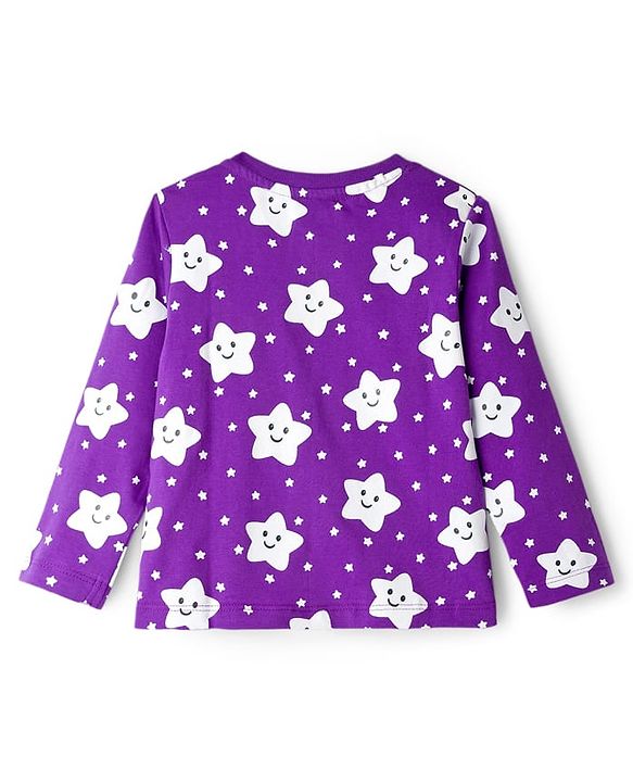 Babyhug Knit Full Sleeves Co-ords Night Suit With Star Print - Purple