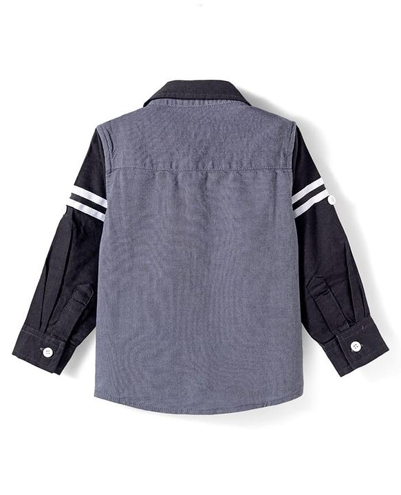 Babyhug 9-12m Boys Black & Grey Full Sleeve Regular Collar Solid Shirt