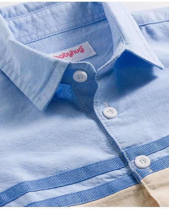 Babyhug Cotton Woven Full Sleeve Colour Block Solid Shirt- Blue & Beige