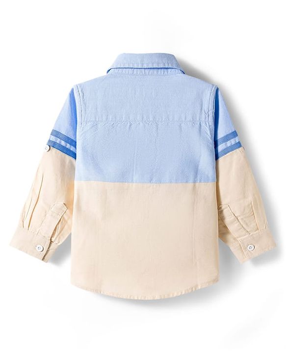 Babyhug Cotton Woven Full Sleeve Colour Block Solid Shirt- Blue & Beige