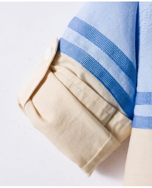 Babyhug Cotton Woven Full Sleeve Colour Block Solid Shirt- Blue & Beige