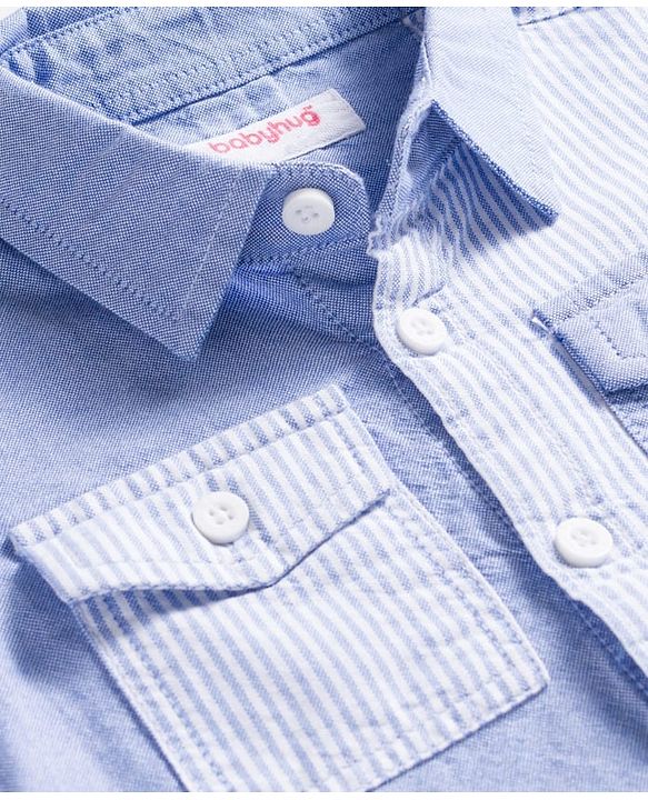 Babyhug Cotton Woven Full  Sleeve Cut & Sew Two-Tone Solid & Striped Shirt - Blue