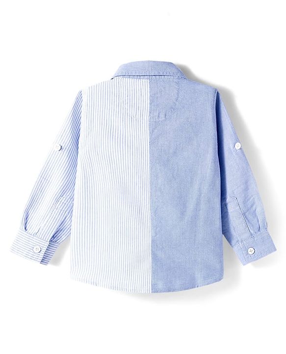 Babyhug Cotton Woven Full  Sleeve Cut & Sew Two-Tone Solid & Striped Shirt - Blue