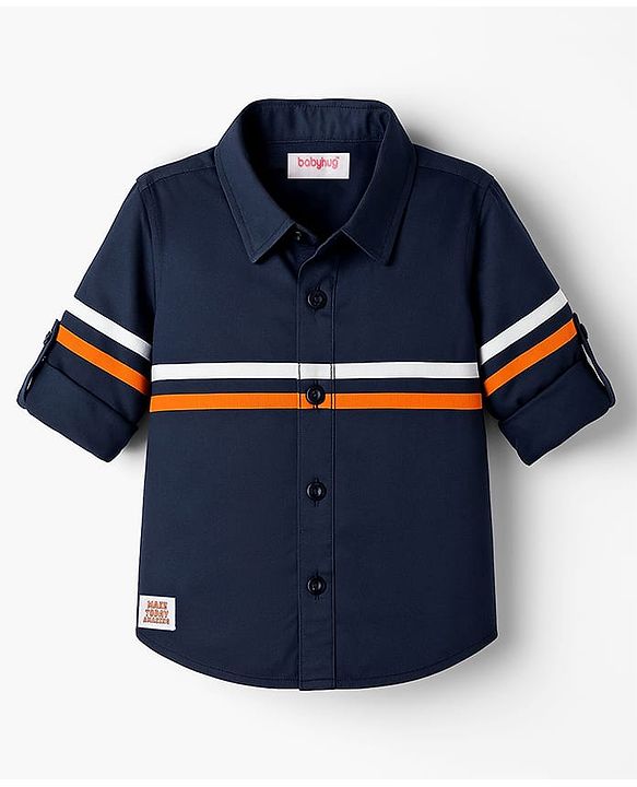 Babyhug Cotton Woven Full Sleeves Solid Colour Shirt - Navy Blue