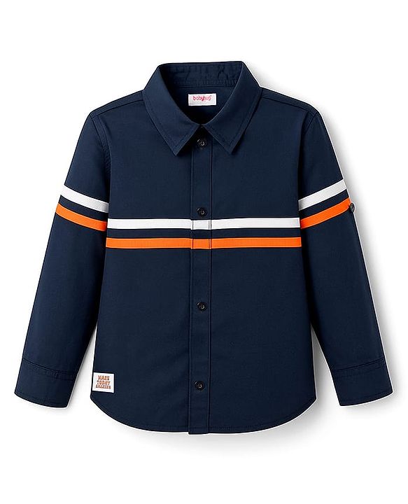Babyhug Cotton Woven Full Sleeves Solid Colour Shirt - Navy Blue
