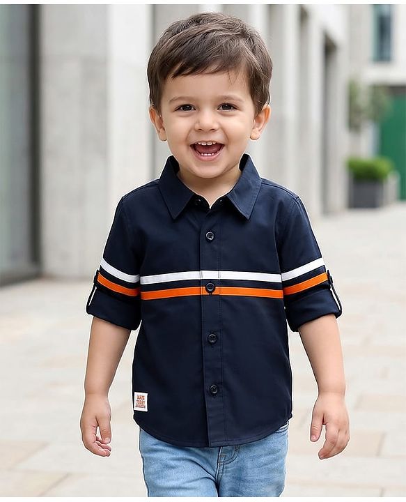 Babyhug Cotton Woven Full Sleeves Solid Colour Shirt - Navy Blue