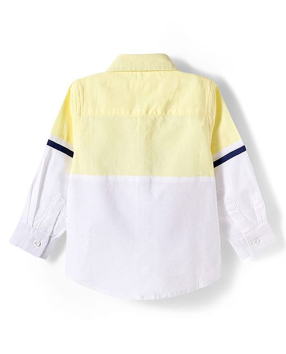 Babyhug Cotton Woven Full Sleeve  Cut & Sew Solid Colour Shirt - Yellow & White