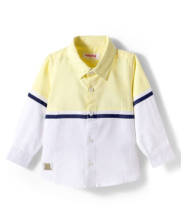 Babyhug Cotton Woven Full Sleeve  Cut & Sew Solid Colour Shirt - Yellow & White