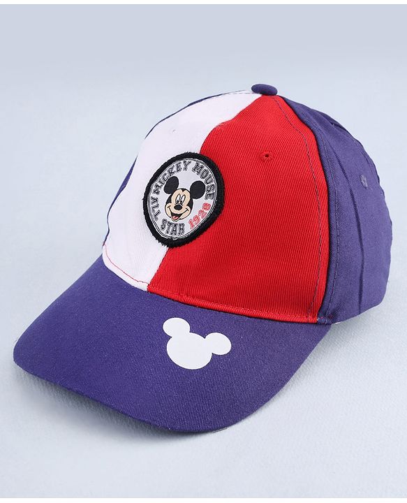 Babyhug Disney Cotton Woven Summer Cap with Mickey Mouse Graphic Multicolor - Diameter 16 cm