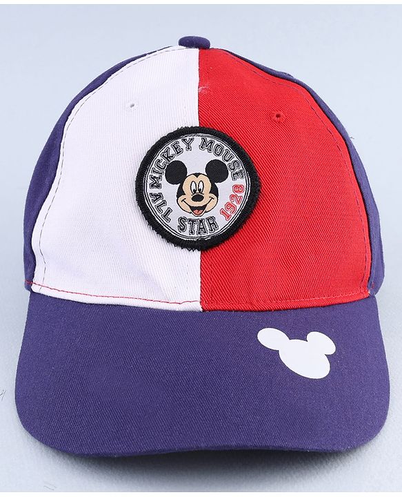 Babyhug Disney Cotton Woven Summer Cap with Mickey Mouse Graphic Multicolor - Diameter 16 cm