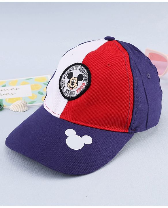 Babyhug Disney Cotton Woven Summer Cap with Mickey Mouse Graphic Multicolor - Diameter 16 cm